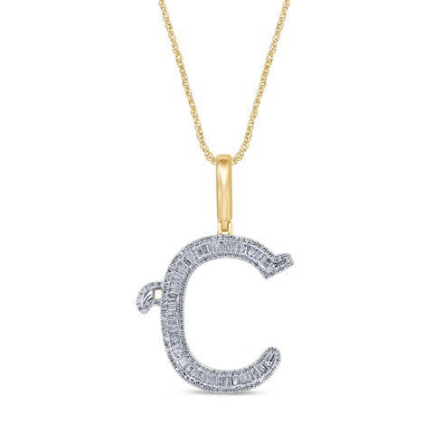 10KT 0.60-0.66CT D-TATTOO INITIAL C" BAGUETTES"