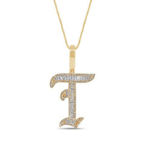 10KT 0.61-0.67CT D-TATTOO INITIAL T" BAGUETTES"