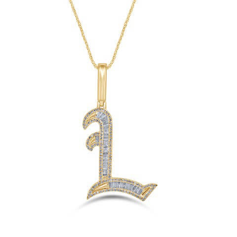 10KT 0.52-0.56CT D-TATTOO INITIALS L" BAGUETTES"