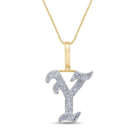 10KT 0.56-0.67CT D-TATTOO INITIAL Y" BAGUETTES"
