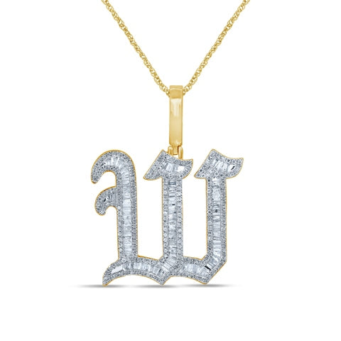 10KT 1.05-1.11 CT D-TATTOO INITIAL W" BAGUETTES"