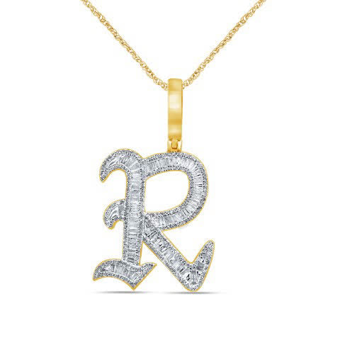 10KT 0.87-0.90CT D-TATTOO INITIAL R" BAGUETTES"