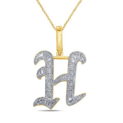 10KT 0.82-0.92CT D-TATTOO INITIAL H" BAGUETTES"