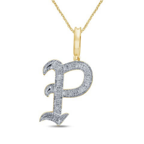 10KT 0.72-0.79 CT D-TATTOO INITIAL P" BAGUETTES"