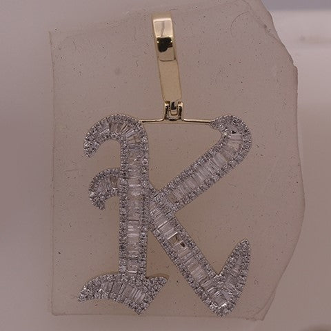 10KT 0.72 -0.80CT D-TATTOO INITIAL  K " BAGUETTES"