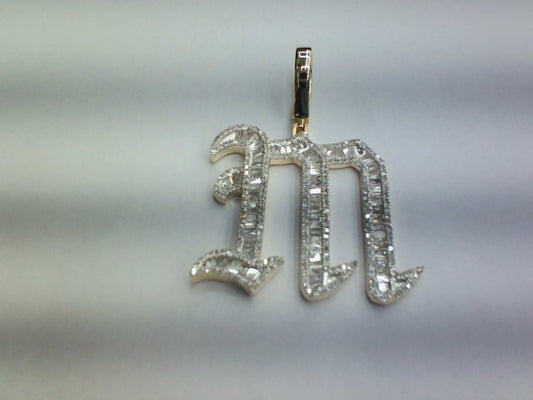 10KT 1.24- 1.25 CT D-TATTOO INITIAL M" BAGUETTES"
