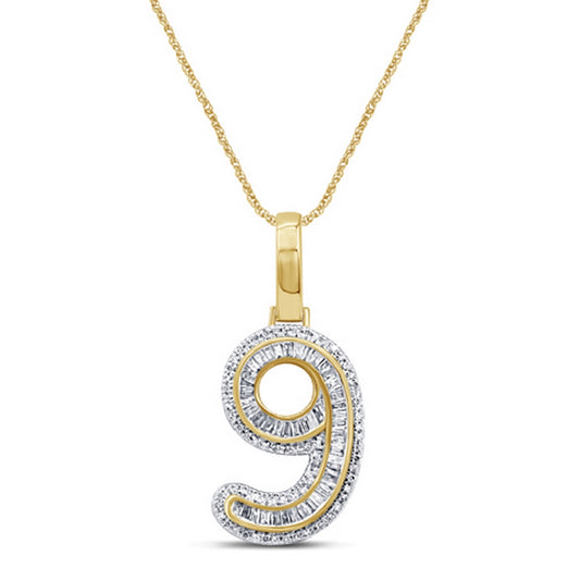 10KT 0.38-0.42CT D-BAGUETTE INITIAL NUMBER 9""