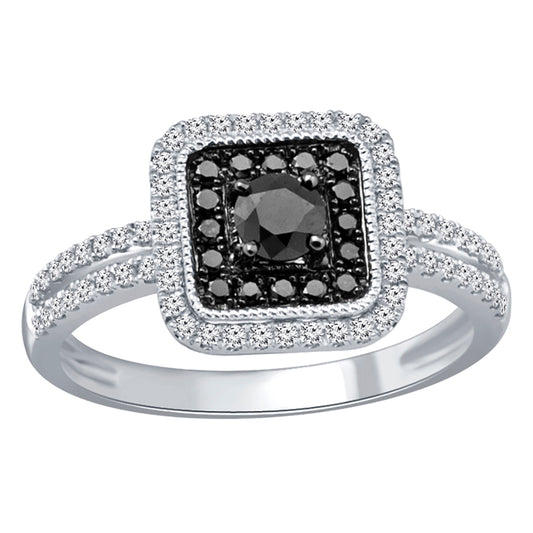 10K 0.68CT D-RING LDS RDS BLKWHT CNTR 0.32CT